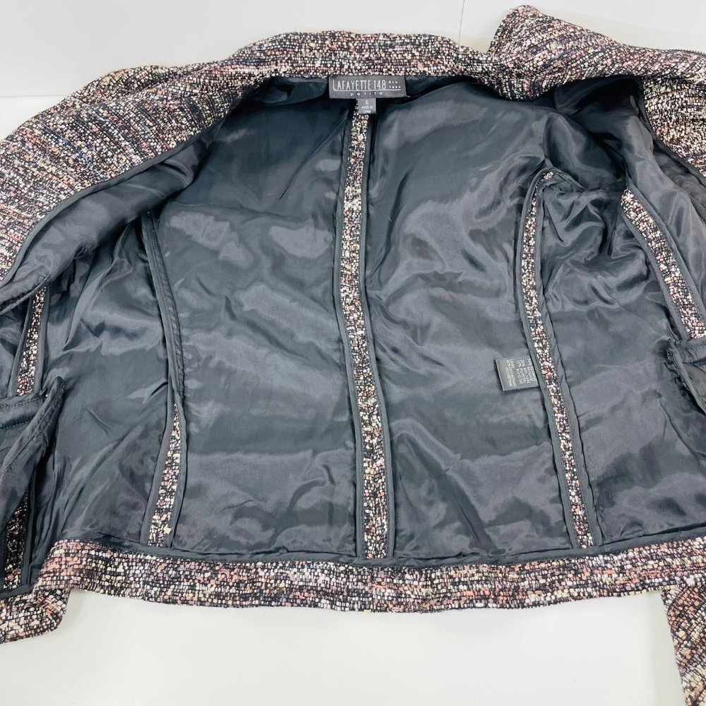 LAFAYETTE 148 Multi-Color Tweed Faux Leather Trim Wool Blend Blazer Jacket SZ 8P - Picture 10 of 14